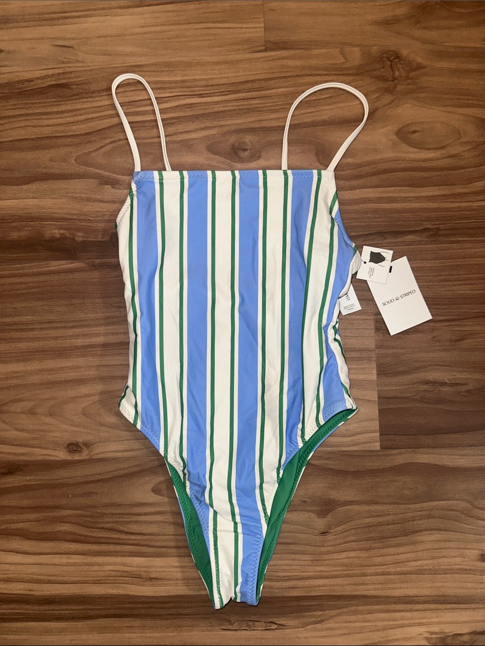 SOLID & STRIPED Blue, Green & White Striped Girls One-Piece Swimsuit